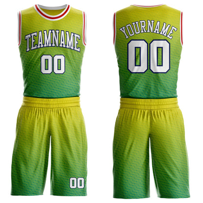 Custom Green White Navy-Red Micro Chevron Gradient Round Neck Sublimation Basketball Uniform Jersey