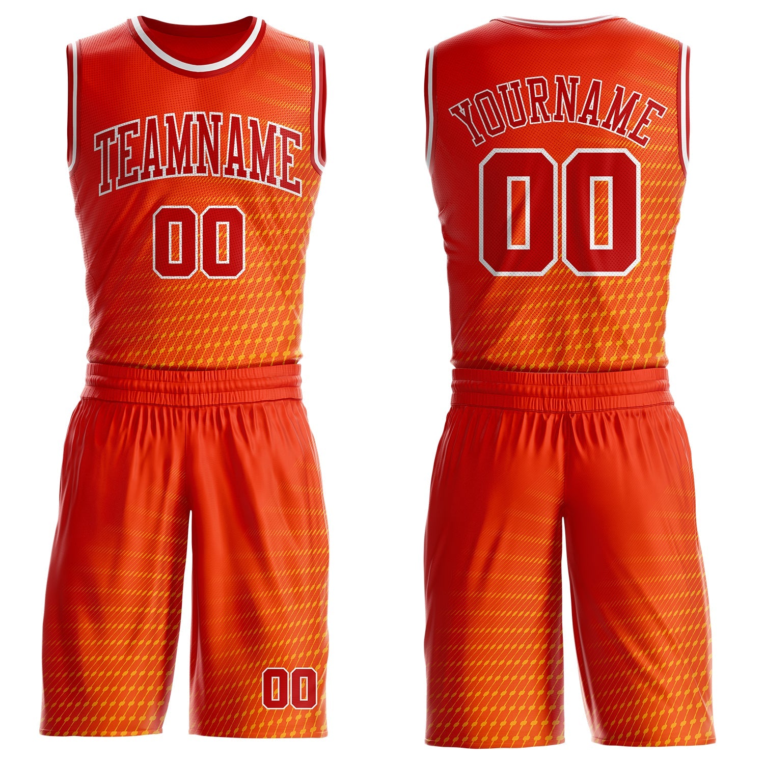 Custom Orange Red-White Diamond Dot Gradient Round Neck Sublimation Basketball Uniform Jersey
