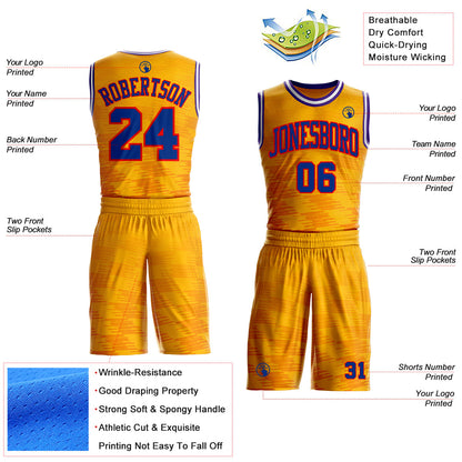 Custom Yellow Royal Fire Red Purple-White Gradient Geometric Stripe Round Neck Sublimation Basketball Uniform Jersey