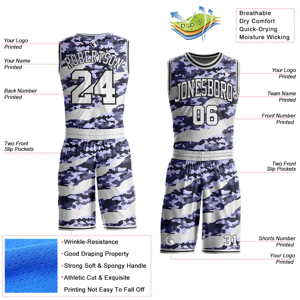 Custom Camo White-Black Digital Camouflage Claw Round Neck Sublimation Salute To Service Basketball Uniform Jersey