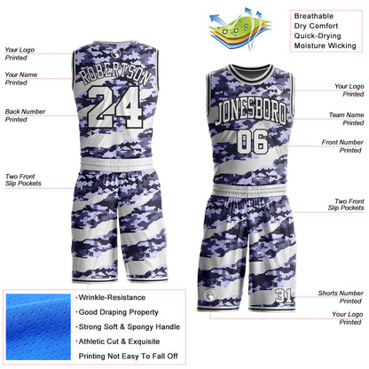 Custom Camo White-Black Digital Camouflage Claw Round Neck Sublimation Salute To Service Basketball Uniform Jersey