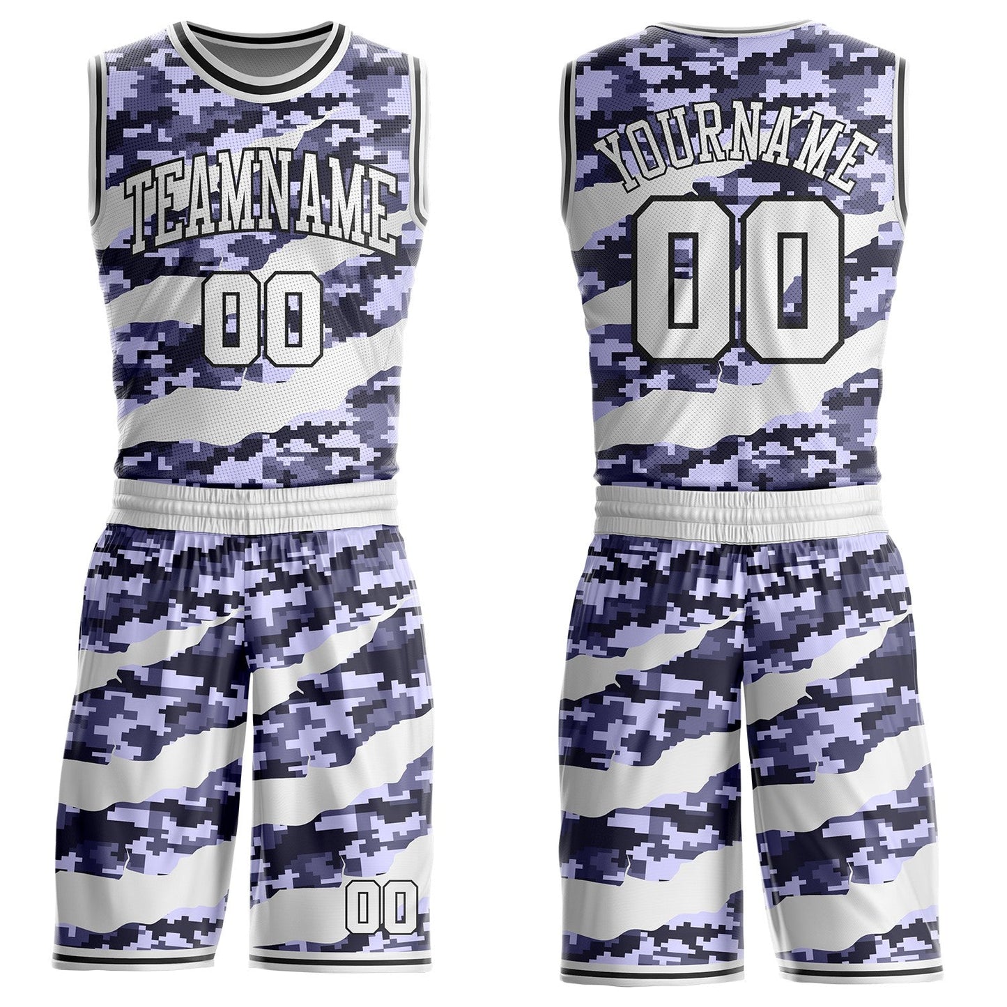 Custom Camo White-Black Digital Camouflage Claw Round Neck Sublimation Salute To Service Basketball Uniform Jersey