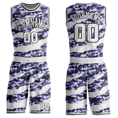 Custom Camo White-Black Digital Camouflage Claw Round Neck Sublimation Salute To Service Basketball Uniform Jersey