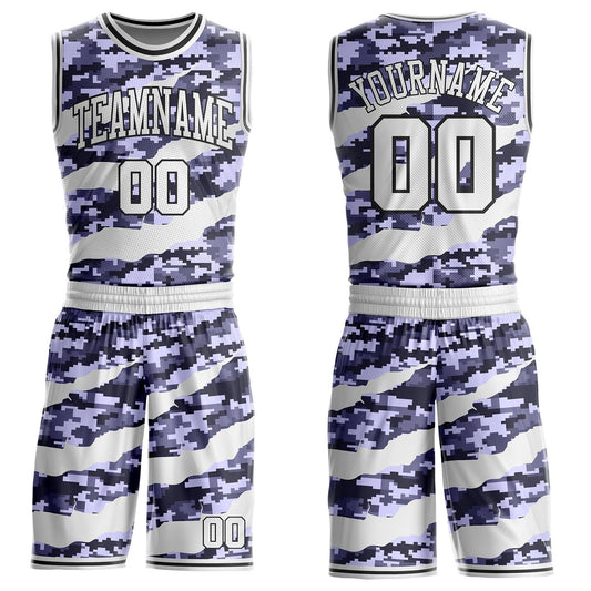 Custom Camo White-Black Digital Camouflage Claw Round Neck Sublimation Salute To Service Basketball Uniform Jersey