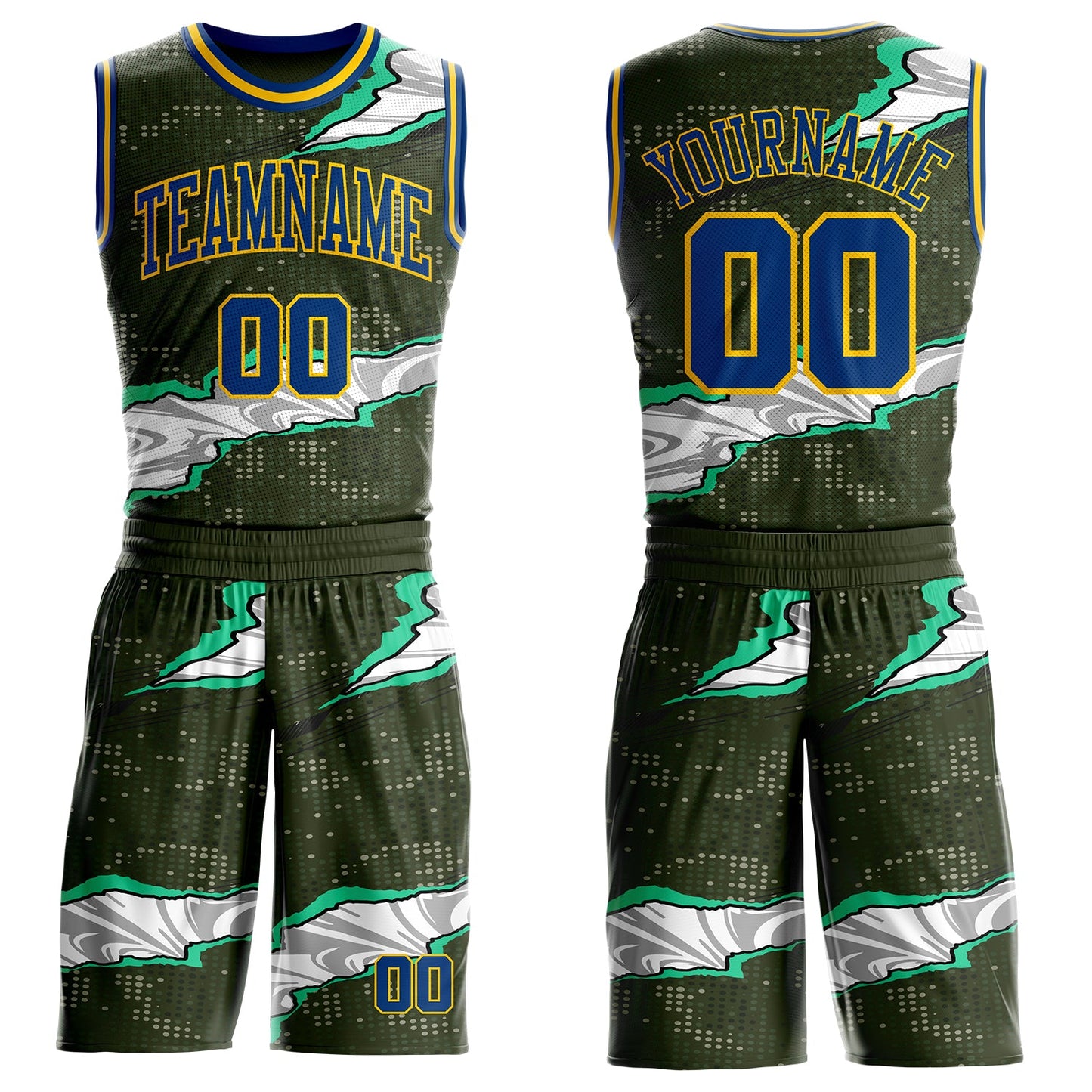 Custom Camo US Navy Blue-Yellow Digital Camouflage Torn Paper Style Round Neck Sublimation Salute To Service Basketball Uniform Jersey