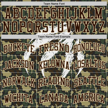 Custom Camo Brown-Cream Woodland Camouflage Claw Scratch Round Neck Sublimation Salute To Service Basketball Uniform Jersey