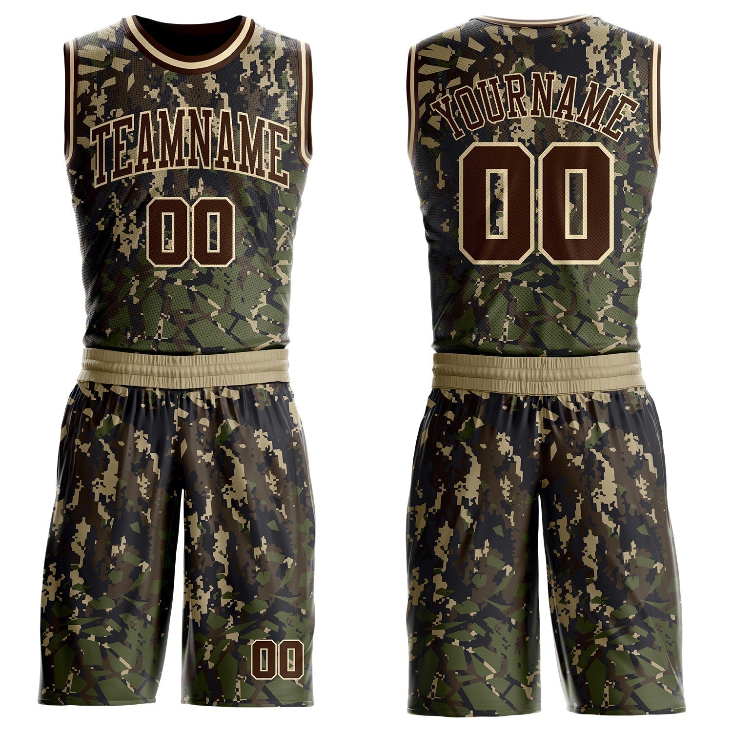 Custom Camo Brown-Cream Digital Camouflage Round Neck Sublimation Salute To Service Basketball Uniform Jersey