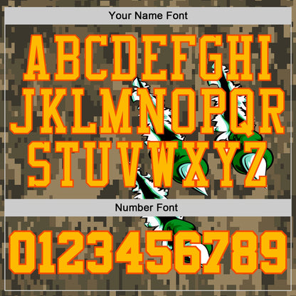 Custom Camo Gold-Orange Digital Camouflage Monster Claw Round Neck Sublimation Salute To Service Basketball Uniform Jersey