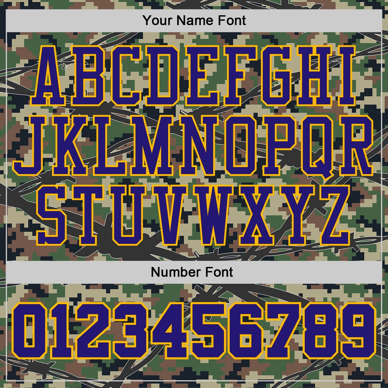 Custom Camo Dark Purple-Gold Woodland Camouflage Barbed Wire Round Neck Sublimation Salute To Service Basketball Uniform Jersey