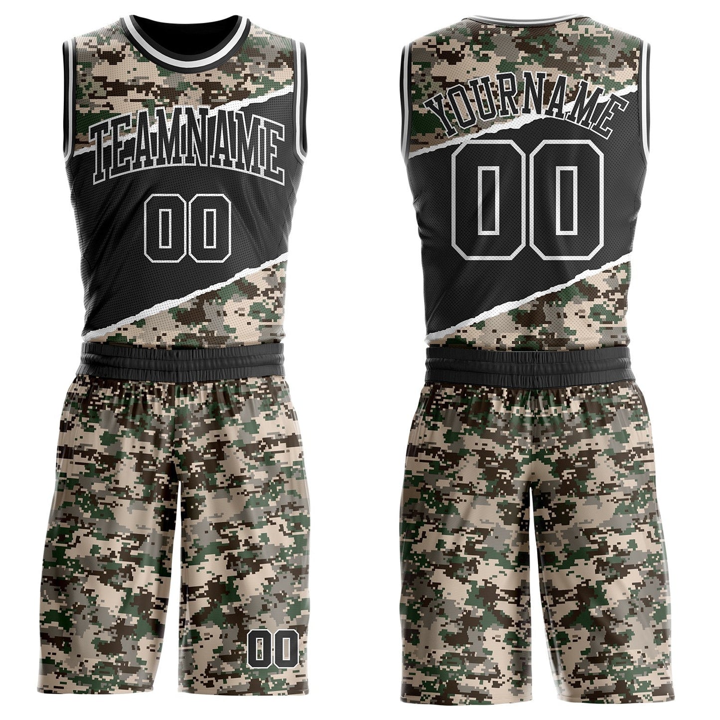 Custom Camo Black-White Digital Camouflage Round Neck Sublimation Salute To Service Basketball Uniform Jersey