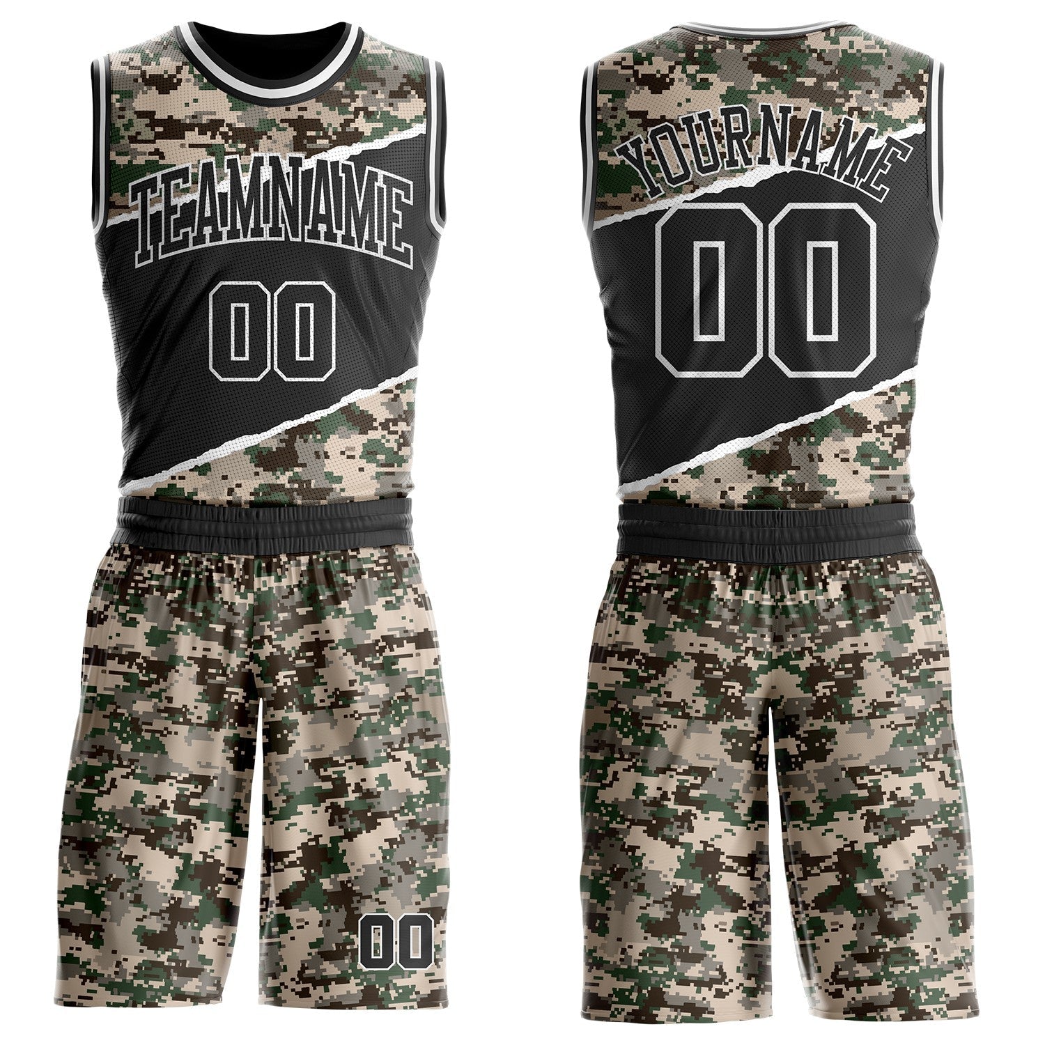 Custom Camo Black-White Digital Camouflage Round Neck Sublimation Salute To Service Basketball Uniform Jersey