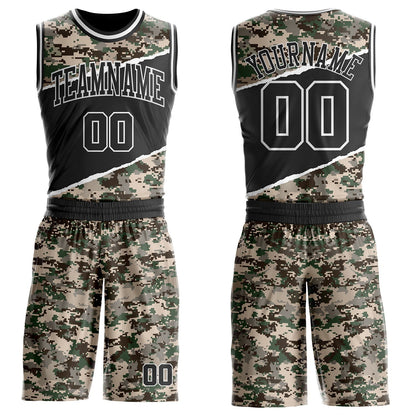 Custom Camo Black-White Digital Camouflage Round Neck Sublimation Salute To Service Basketball Uniform Jersey