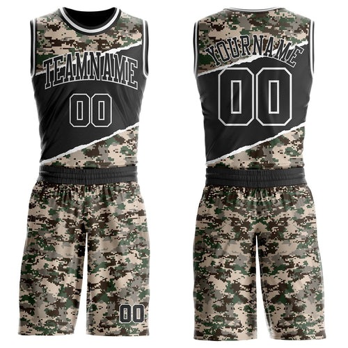 Custom Camo Black-White Digital Camouflage Round Neck Sublimation Salute To Service Basketball Uniform Jersey