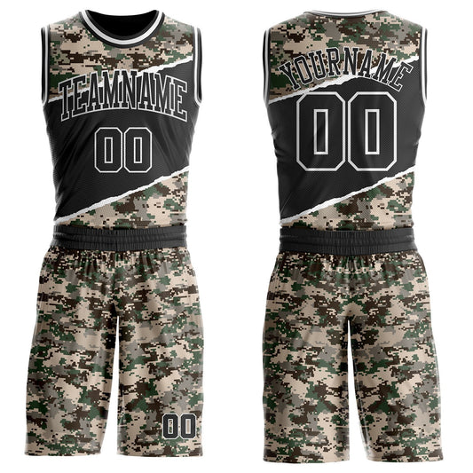 Custom Camo Black-White Digital Camouflage Round Neck Sublimation Salute To Service Basketball Uniform Jersey