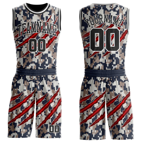 Custom Camo Black-White Digital Camouflage Claw Round Neck Sublimation Salute To Service Basketball Uniform Jersey