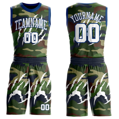 Custom Camo White-US Navy Blue Digital Camouflage Claw Round Neck Sublimation Salute To Service Basketball Uniform Jersey