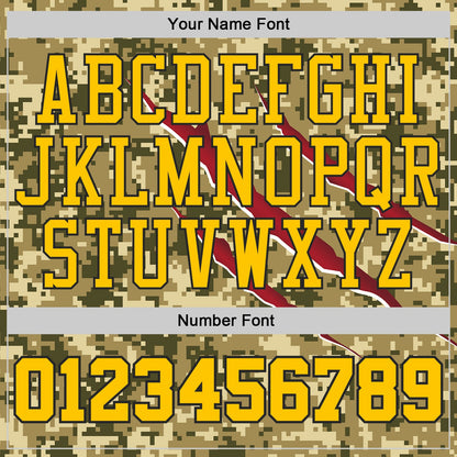 Custom Camo Yellow-Black Desert Camouflage Claw Round Neck Sublimation Salute To Service Basketball Uniform Jersey
