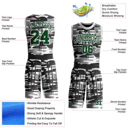 Custom Camo Green-White Snow Camouflage Claw Round Neck Sublimation Salute To Service Basketball Uniform Jersey