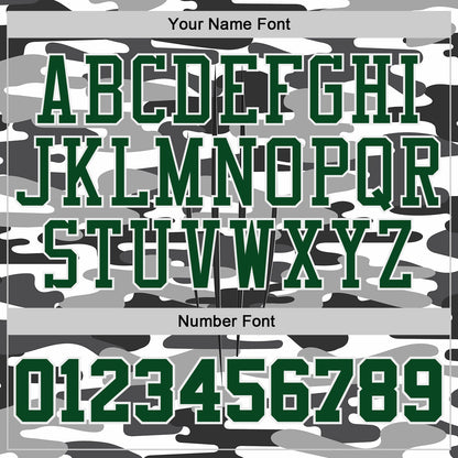 Custom Camo Green-White Snow Camouflage Claw Round Neck Sublimation Salute To Service Basketball Uniform Jersey