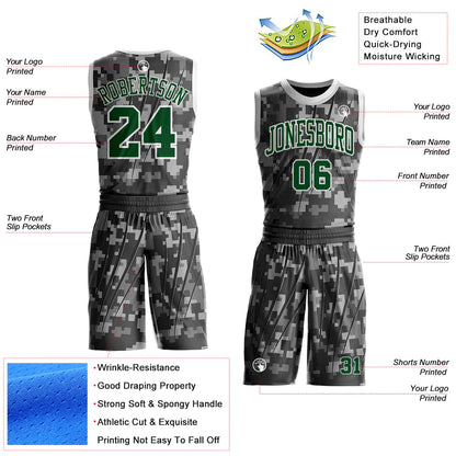 Custom Camo Green-White Digital Camouflage Claw Round Neck Sublimation Salute To Service Basketball Uniform Jersey