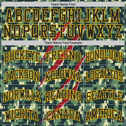 Custom Camo Black-Yellow Digital Camouflage Claw Round Neck Sublimation Salute To Service Basketball Uniform Jersey