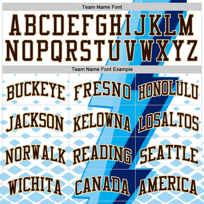 Custom White Brown Blue-Cream Vibrant Lightning Stripe Round Neck Sublimation Basketball Uniform Jersey