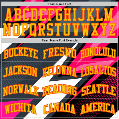 Custom Black Gold Pink-Orange Vibrant Lightning Stripe Round Neck Sublimation Basketball Uniform Jersey