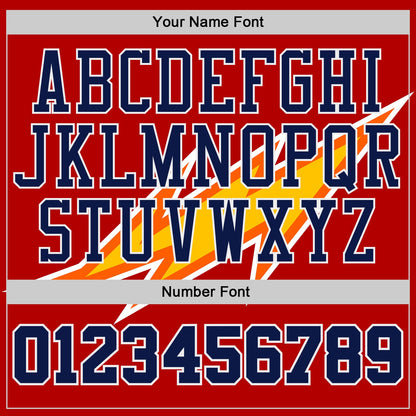 Custom Red Navy Yellow-White Vibrant Lightning Stripe Round Neck Sublimation Basketball Uniform Jersey