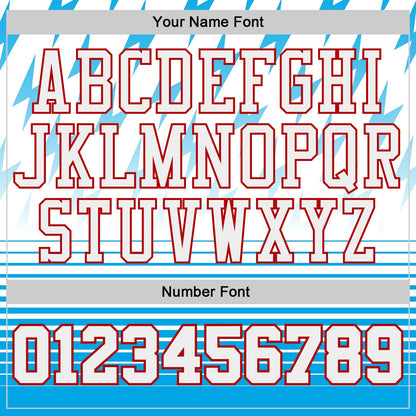 Custom White Blue-Red Lightning Stripe Round Neck Sublimation Basketball Uniform Jersey