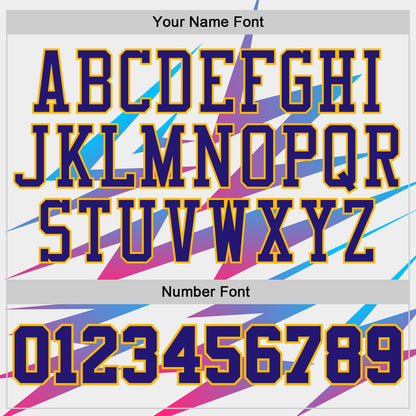 Custom White Dark Purple-Gold Abstract Lightning Round Neck Sublimation Basketball Uniform Jersey