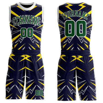 Custom Blue Green Yellow-White Lightning Burst Round Neck Sublimation Basketball Uniform Jersey