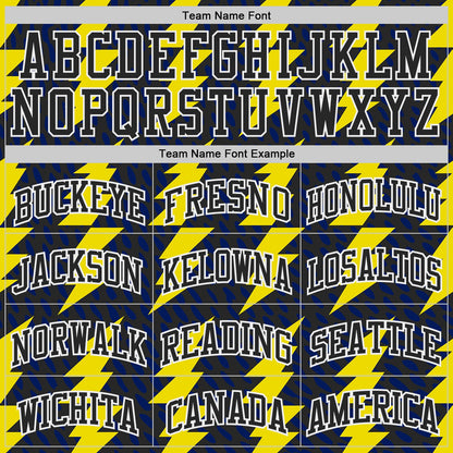 Custom Black Yellow-White Abstract Lightning Round Neck Sublimation Basketball Uniform Jersey