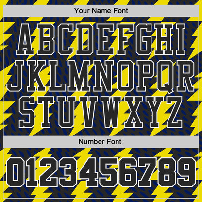 Custom Black Yellow-White Abstract Lightning Round Neck Sublimation Basketball Uniform Jersey