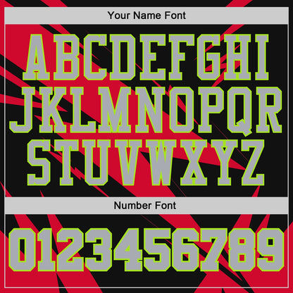 Custom Black Gray Red-Neon Green Abstract Lightning Round Neck Sublimation Basketball Uniform Jersey