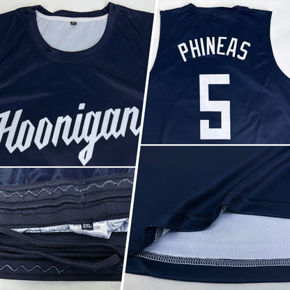 Custom Navy White Round Neck Basketball Uniform Jersey
