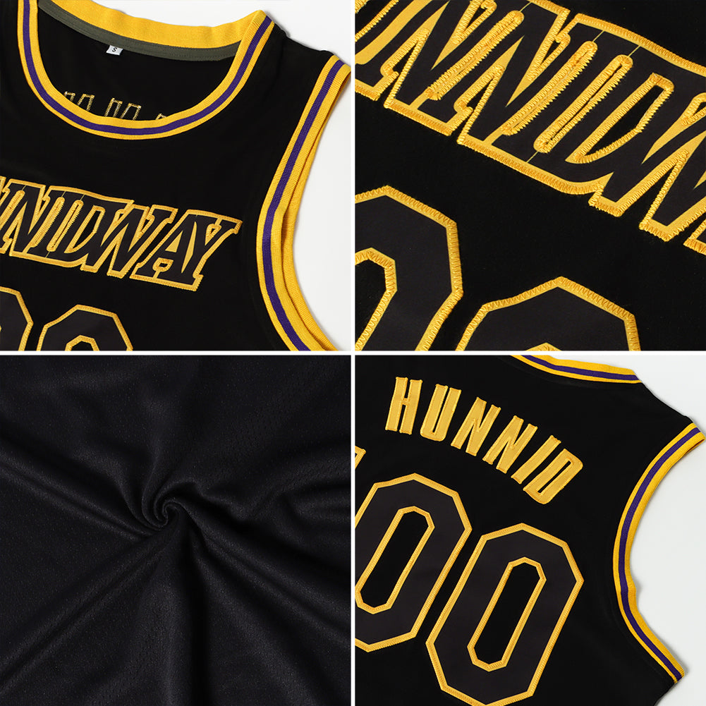 Custom Black Kelly Green-Old Gold Authentic Throwback Basketball Jersey