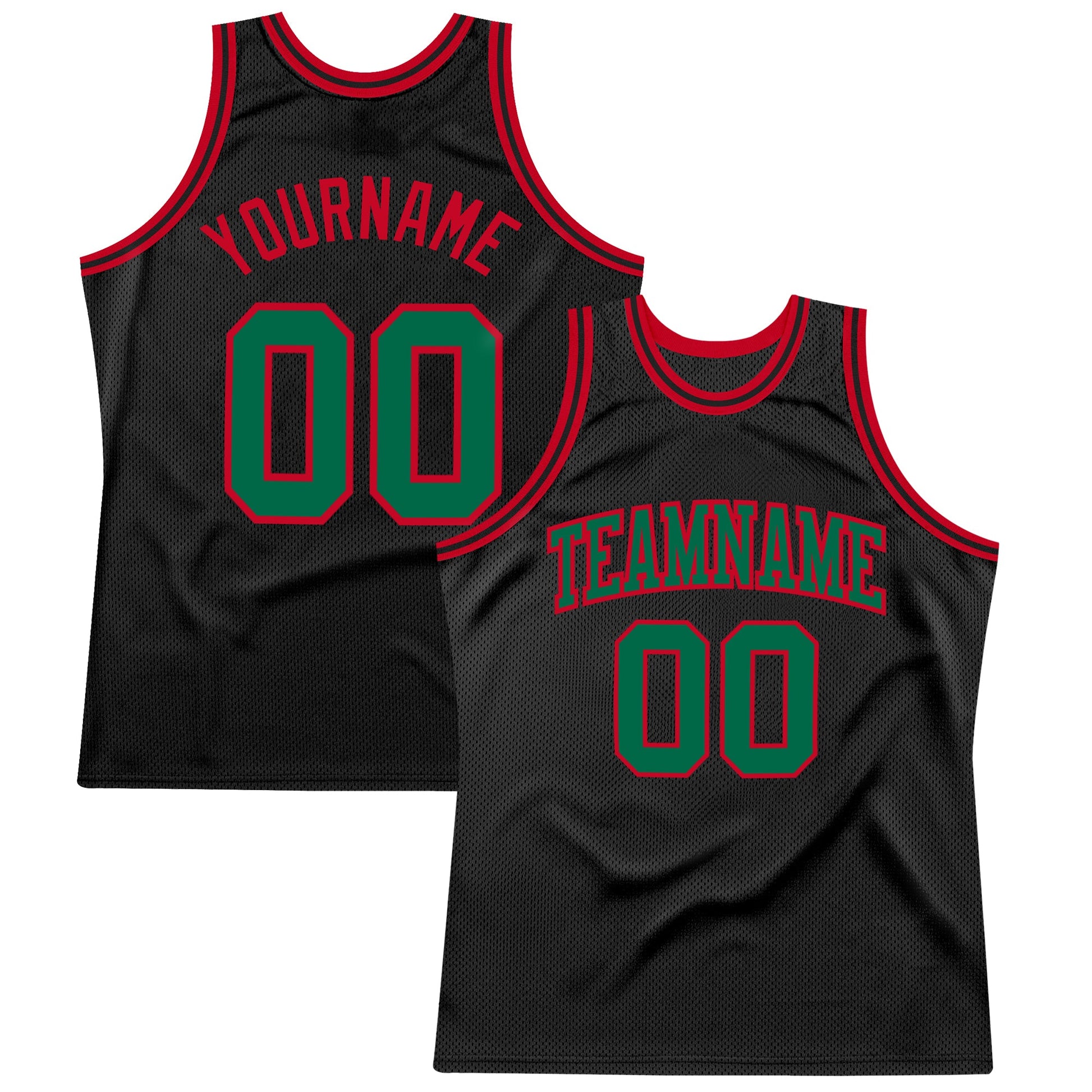 Custom Black Kelly Green-Red Authentic Throwback Basketball Jersey