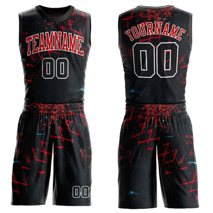 Custom Black Black-Red Round Neck Sublimation Basketball Uniform Jersey