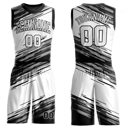Custom Black White-Gray Round Neck Sublimation Basketball Uniform Jersey
