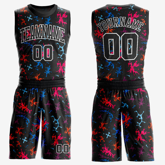 Custom Black Black-Light Blue Round Neck Sublimation Basketball Uniform Jersey