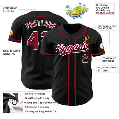 Custom Black Crimson-White Authentic Baseball Jersey