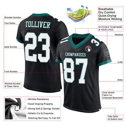 Custom Black White-Midnight Green Mesh Authentic Football Jersey