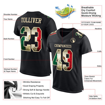 Custom Black Vintage Mexican Flag-City Cream Mesh Authentic Football Jersey