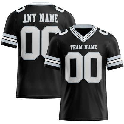 Custom Black White-Silver Authentic Football Jersey