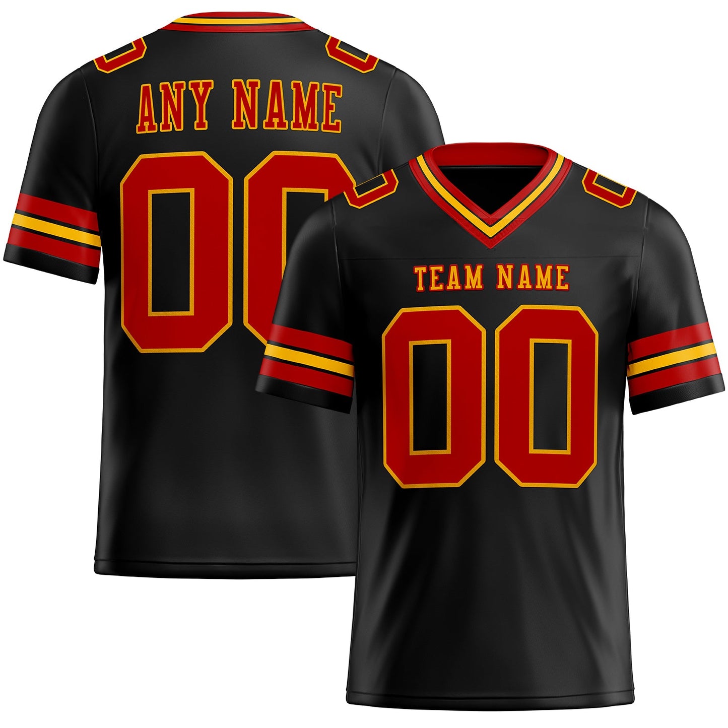 Custom Black Red-Gold Authentic Football Jersey