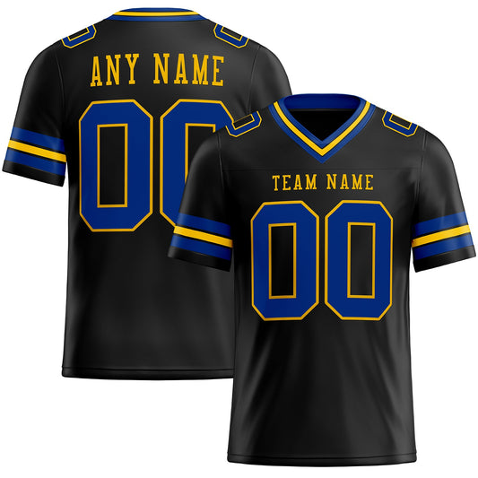 Custom Black Royal-Yellow Authentic Football Jersey