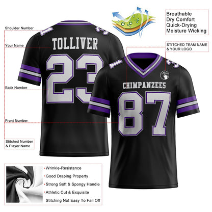Custom Black White Purple-Gray Authentic Football Jersey