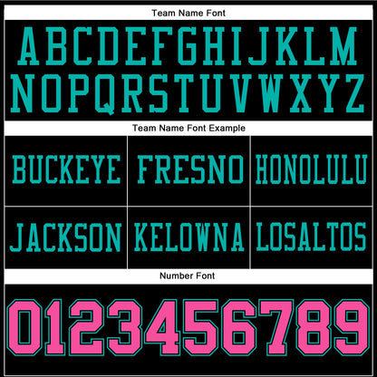 Custom Black Pink-Aqua Authentic Football Jersey