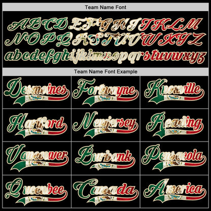 Custom Black Vintage Mexican Flag Cream Red-Kelly Green Hockey Lace Neck Jersey