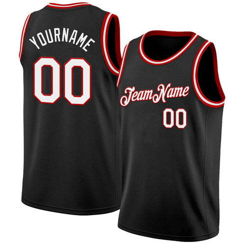 Custom Black White-Red Authentic Basketball Jersey